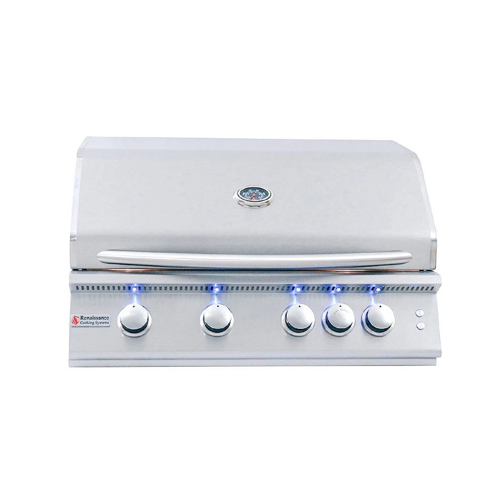 RCS Grill Premier RJC32AL 32&quot; Stainless Steel 4 Burner Drop-In Grill w/  Blue LED Light