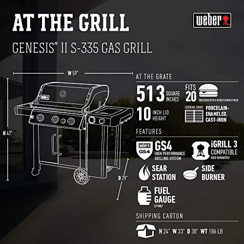 Weber 61006001 Genesis II S-335 3-Burner Liquid Propane Grill, Stainless Steel