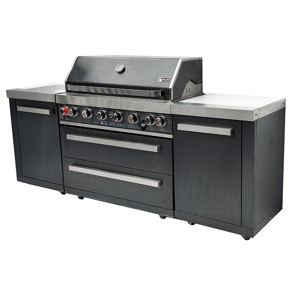 Mont Alpi Deluxe Black Outdoor Kitchen Island with 6 Burner Grill MAI805BSS