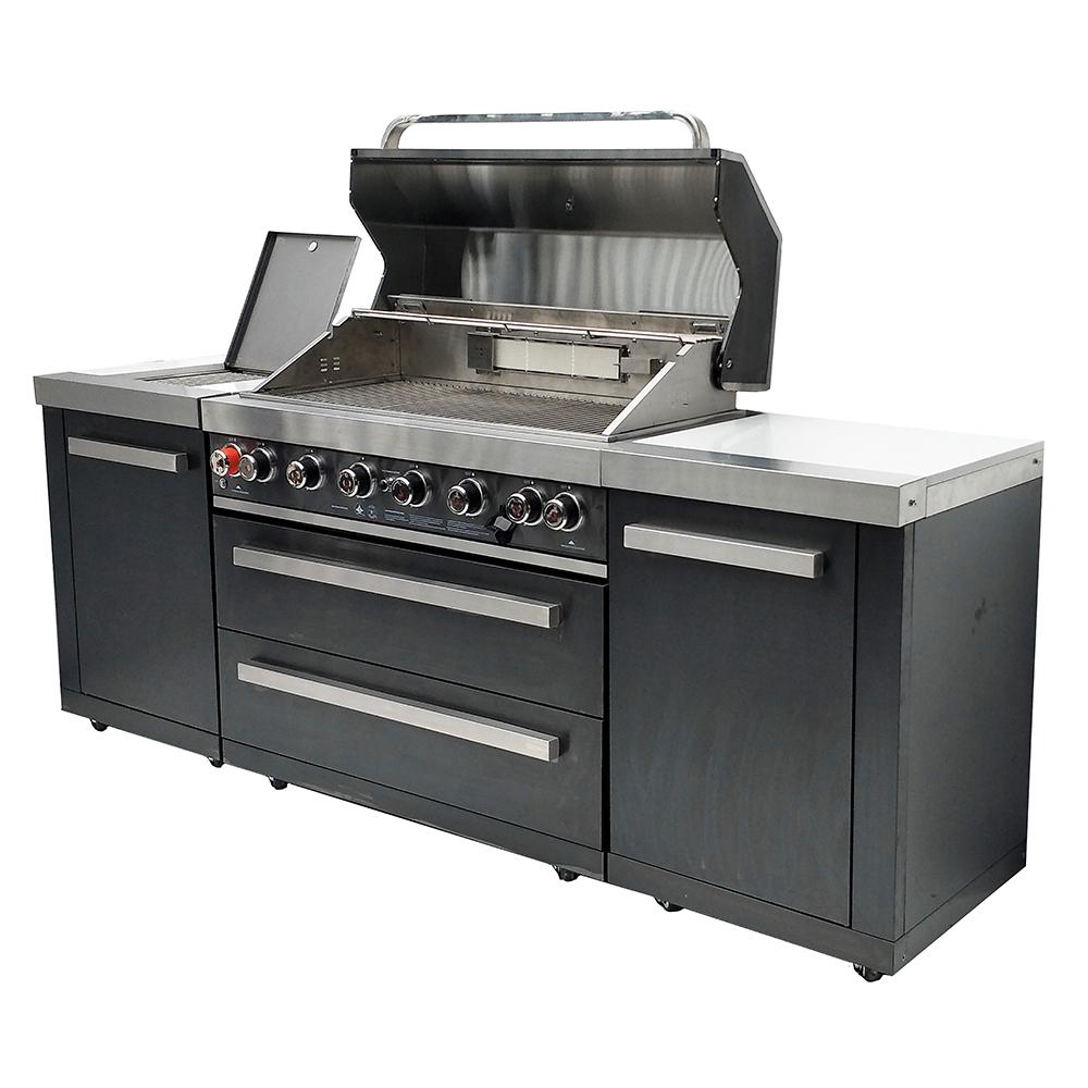 Mont Alpi Deluxe Black Outdoor Kitchen Island with 6 Burner Grill MAI805BSS