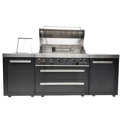 Mont Alpi Deluxe Black Outdoor Kitchen Island with 6 Burner Grill MAI805BSS